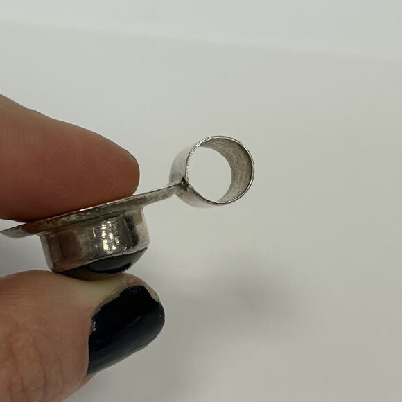 Vintage Mexico 925 Sterling Silver Black Onyx Pendant Heavy Oval - Picture 5 of 9